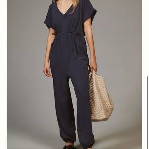 Daily Practice by Anthropologie Navy Blue Oversized Short Sleeve Jumpsuit SZ‎ S